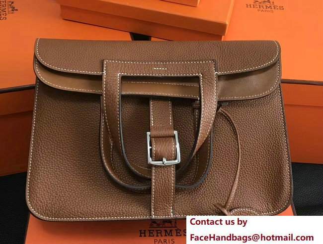 Hermes Leather Halzan Tote Bag Khaki