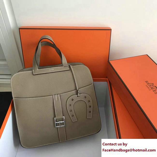 Hermes Leather Halzan Tote Bag Light Gray - Click Image to Close