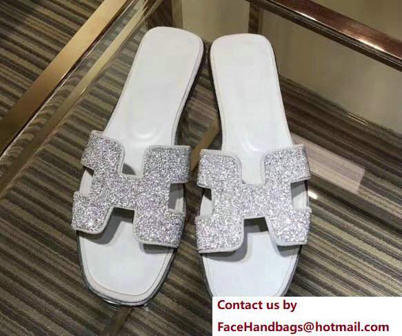 Hermes Metallic Nappa Leather Cristal Oran Slipper Sandals 03