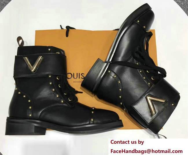 Louis Vuitton Heel 3.5cm Platform 1.5cm Rockabily Ranger Ankle Boots 1A3HUK Black Studs 2017