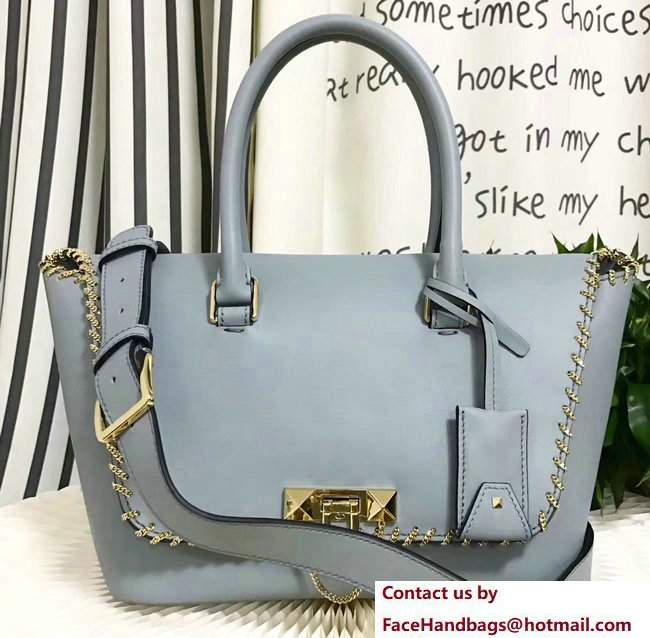 Valentino Inserted Chain Whipstitch Demilune Double Handle Bag Baby Blue 2017