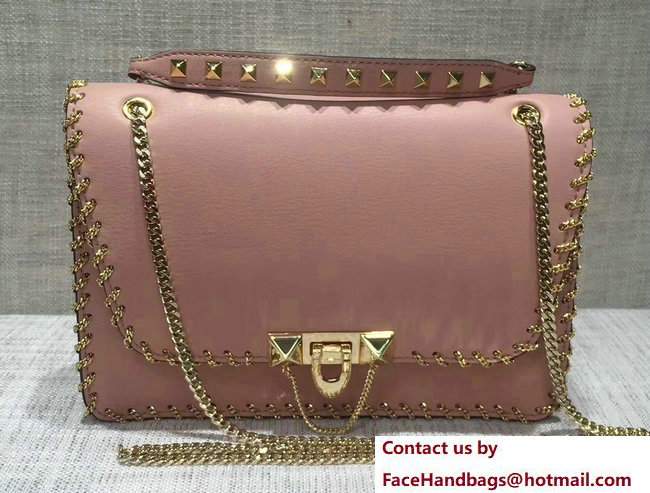 Valentino Inserted Chain Whipstitch Demilune Small Shoulder Bag Pink 2017