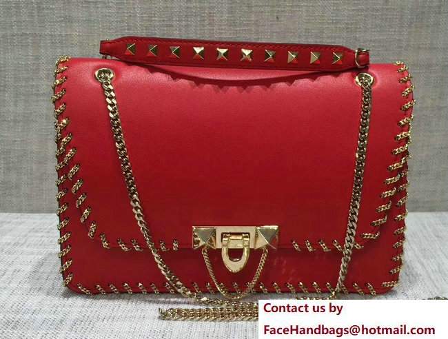 Valentino Inserted Chain Whipstitch Demilune Small Shoulder Bag Red 2017
