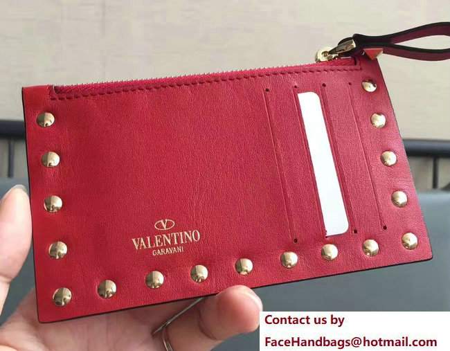 Valentino Rockstud Coin Purse And Card Case Red