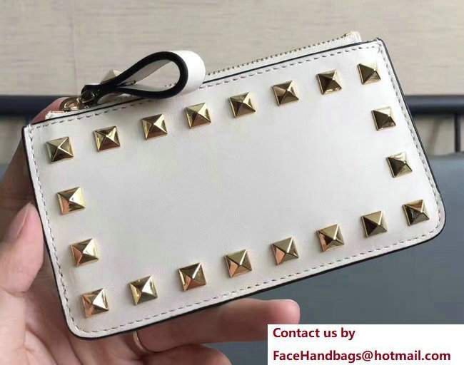Valentino Rockstud Coin Purse And Key Case Off White