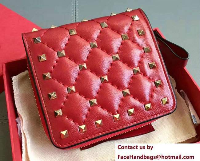 Valentino Rockstud Spike Compact Wallet Red