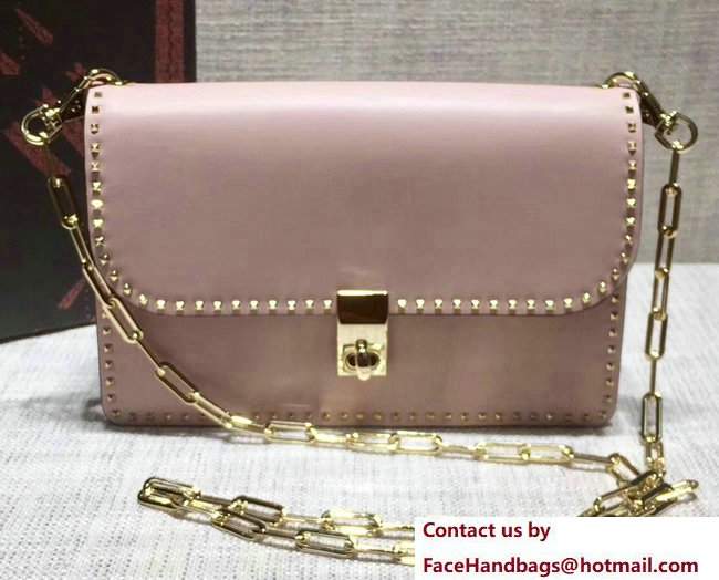 Valentino Stud Stitching Chain Cross-Body Bag Pink 2017