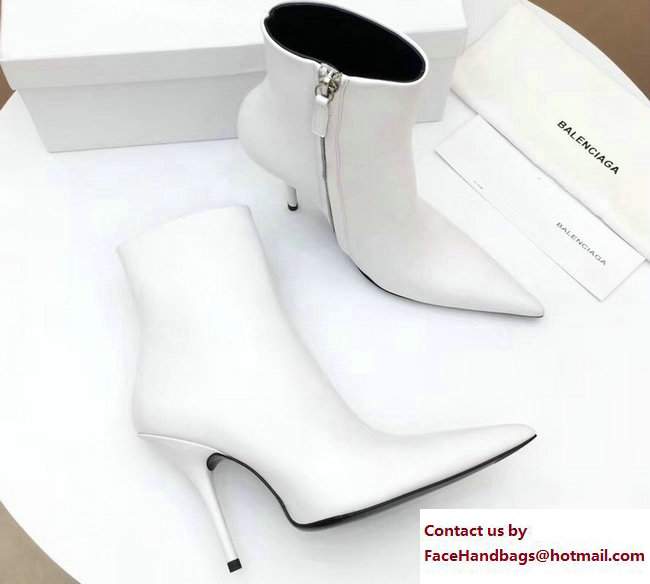 Balenciaga Heel 10cm Feminine Extreme Pointed Toe Knife Bootie White 2017