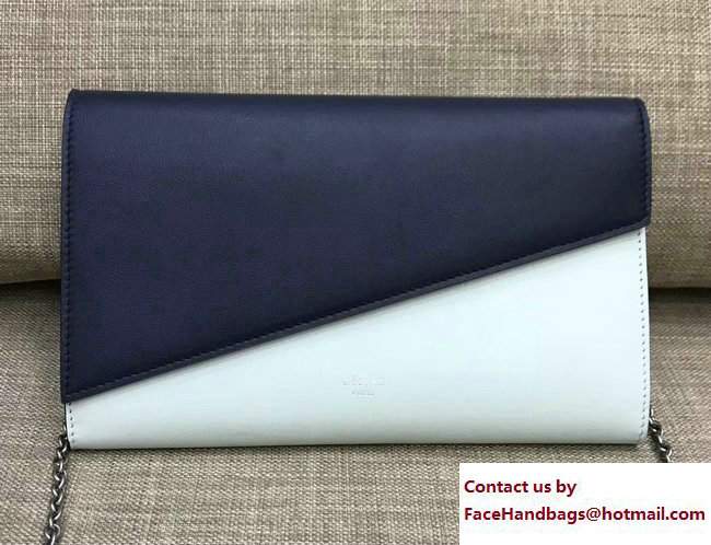 Celine Diagonal Large Flap Wallet On Chain 109053 Navy Blue/White 2017