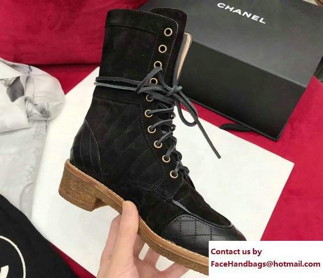 Chanel CC Lace-ups Short Boots G33199 Black 2017