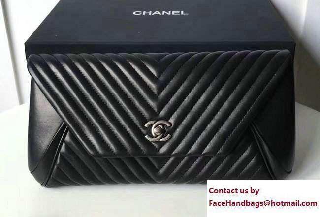 Chanel Chevron Lambskin Clutch Bag A98558 Black/Silver 2017