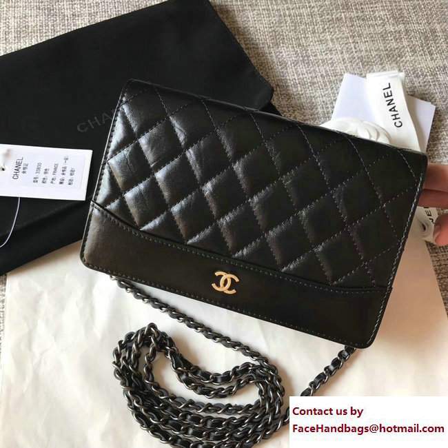 Chanel Crumpled Calfskin Gabrielle Wallet On Chain WOC Bag A84389 Black/Gold 2017 - Click Image to Close