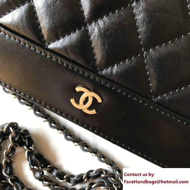 Chanel Crumpled Calfskin Gabrielle Wallet On Chain WOC Bag A84389 Black/Gold 2017 - Click Image to Close