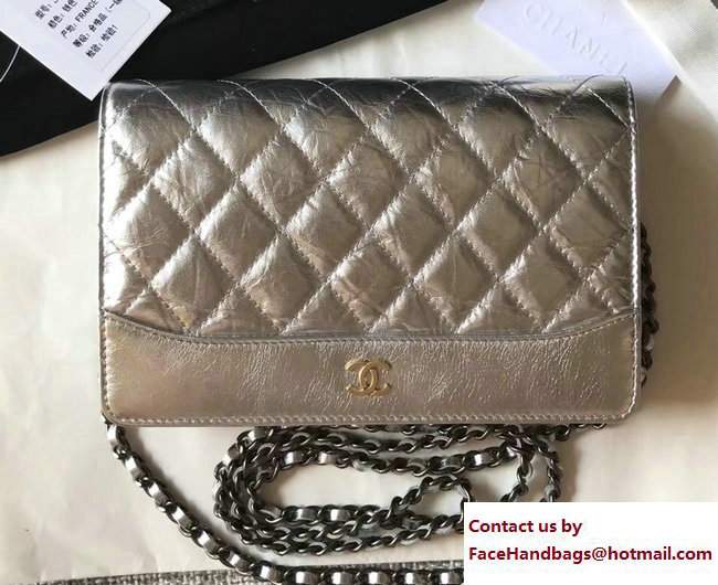 Chanel Crumpled Calfskin Gabrielle Wallet On Chain WOC Bag A84389 Silver/Gold 2017