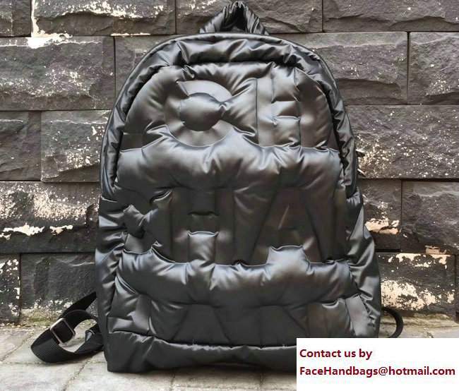 Chanel Embossed Nylon Doudoune Small Backpack Bag A91933 Black 2017
