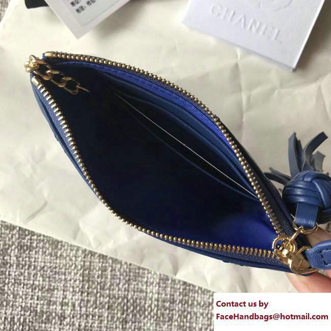 Chanel Fringe Lambskin Quilting Pouch A82706 Blue 2017 - Click Image to Close