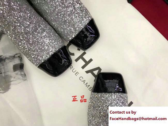 Chanel Glittered Fabric and Patent Calfskin High Boots G33220 Black/Silver 2017 - Click Image to Close