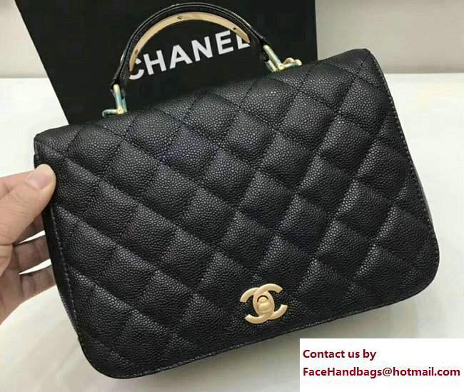 Chanel Grained Calfskin Carry Around Large Flap Top Handle Bag A91905 Black 2017