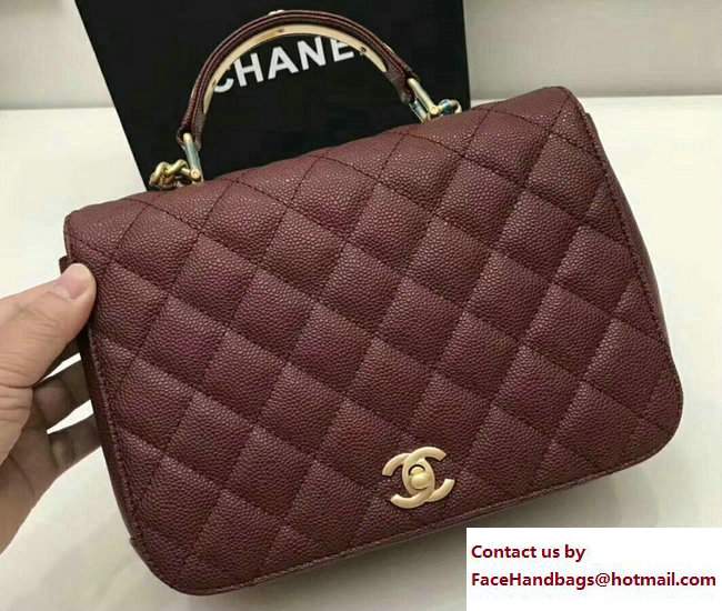 Chanel Grained Calfskin Carry Around Large Flap Top Handle Bag A91905 Burgundy 2017