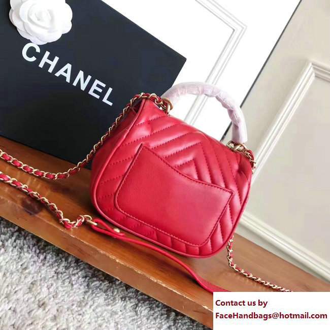Chanel Lambskin Chevron Flap Bag with Top Handle A98791 Red 2017 - Click Image to Close