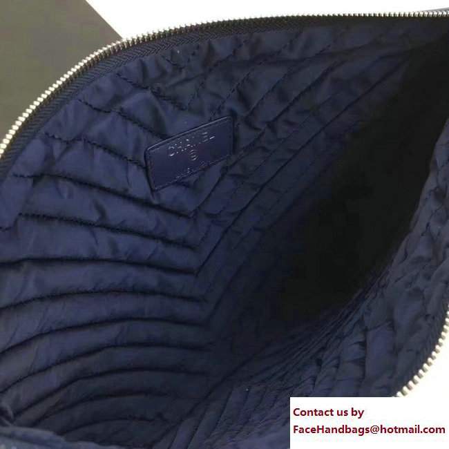 Chanel Sheepskin Chevron CC Pouch Clutch Large Bag A80992 Navy Blue 2017 - Click Image to Close