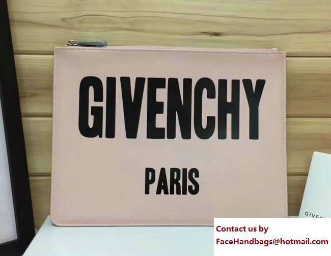Givenchy Clutch Pouch Bag Black Logo Print Light Pink 2017