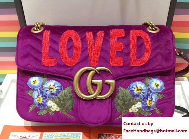 Gucci GG Marmont Embroidered Loved And Floral Velvet Chevron Medium Shoulder Bag 443496 Bordeaux 2017
