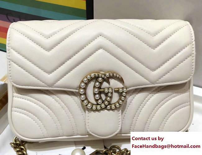 Gucci Pearls GG Marmont Matelasse Chevron Mini Chain Shoulder Belt Bag 446744/476809 White 2017