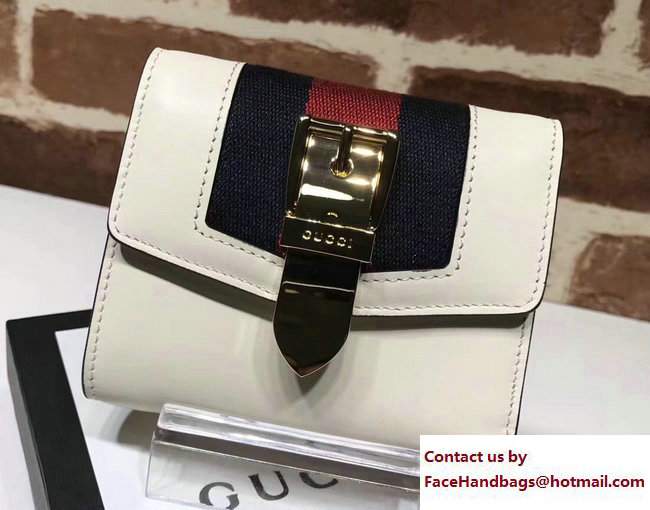 Gucci Web Sylvie Leather Small Wallet 476081 White 2017
