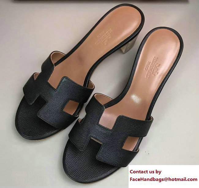 Hermes Heel 5cm Oasis Slipper Sandals in Epsom Calfskin Black/Brown