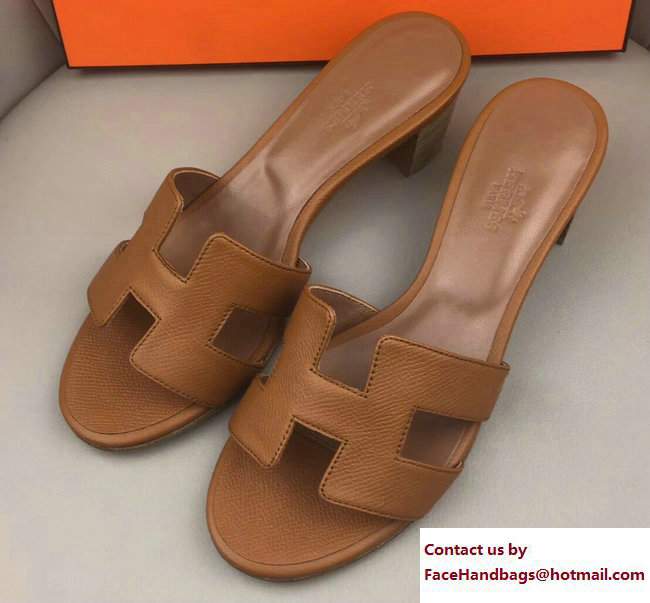 Hermes Heel 5cm Oasis Slipper Sandals in Epsom Calfskin Brown