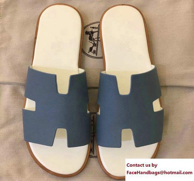 Hermes Izmir Men's Slipper Sandals in Epsom Calfskin Denim Blue/Off ...