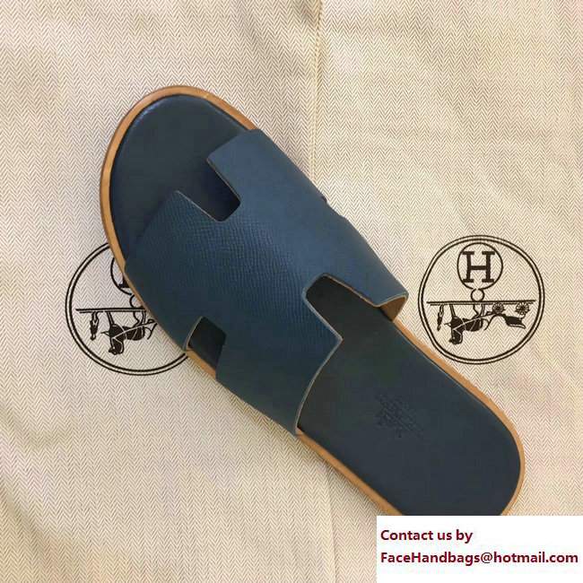 Hermes Izmir Men's Slipper Sandals in Epsom Calfskin Denim Blue - Click Image to Close