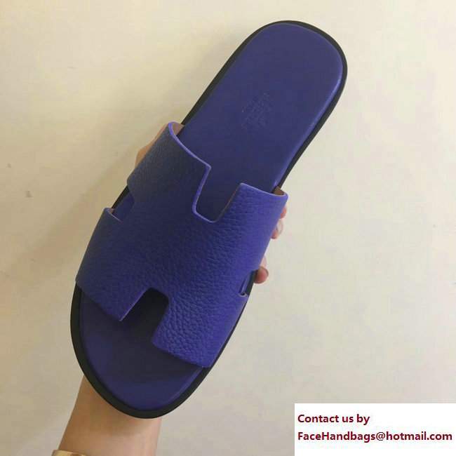 Hermes Izmir Men's Slipper Sandals in Togo Calfskin Purple - Click Image to Close