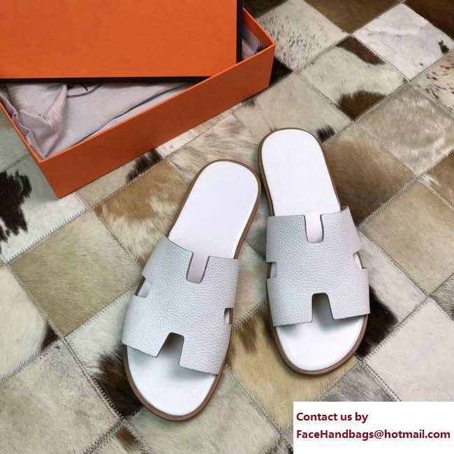 Hermes Izmir Men's Slipper Sandals in Togo Calfskin White - Click Image to Close