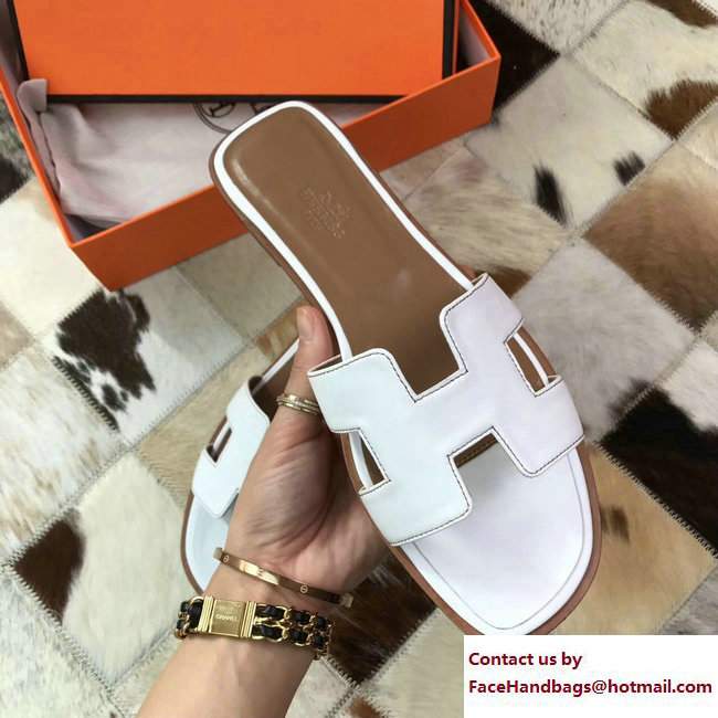 Hermes Oran Slipper Sandals in Box Calfskin White - Click Image to Close