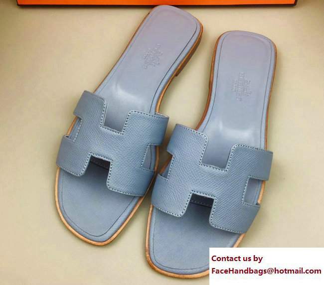Hermes Oran Slipper Sandals in Epsom Calfskin Navy Blue [HermesOran