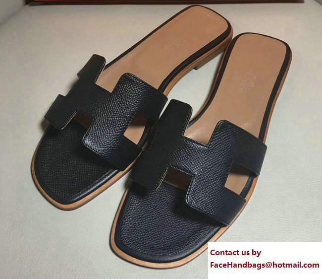 Hermes Oran Slipper Sandals in Epsom Calfskin Black/Brown