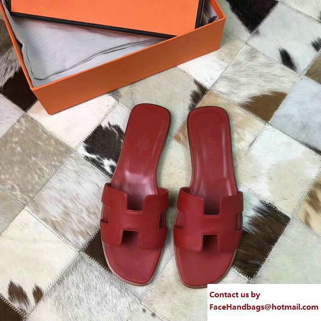 Hermes Oran Slipper Sandals in Epsom Calfskin Dark Red - Click Image to Close