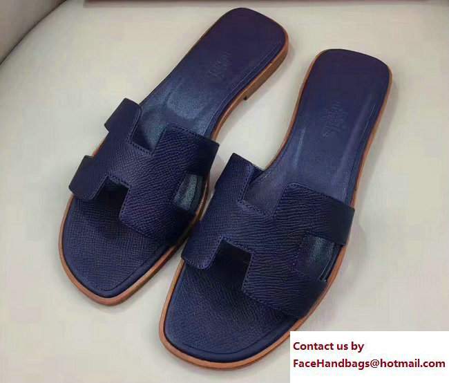 Hermes Oran Slipper Sandals in Epsom Calfskin Navy Blue [HermesOran