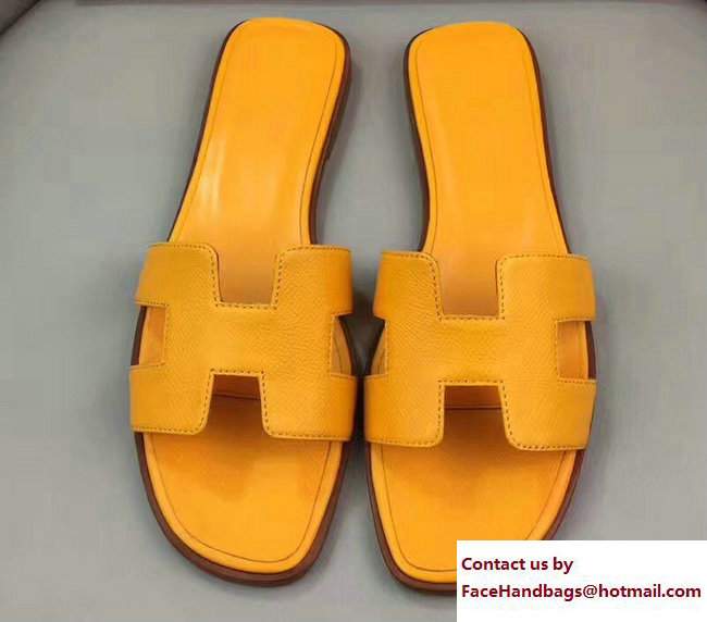 Hermes Oran Slipper Sandals in Epsom Calfskin Yellow