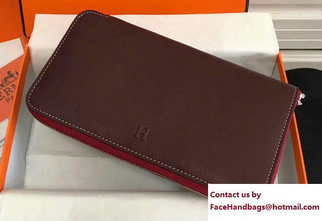Hermes Swift Leather Cards Zipper Wallet Purplish Red