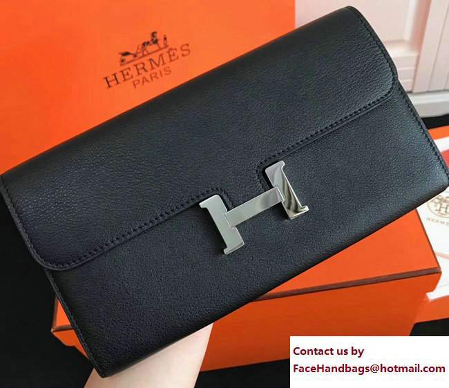 Hermes Swift Leather Constance Long Wallet Black - Click Image to Close