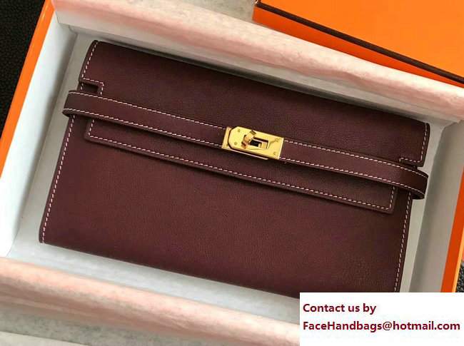Hermes Swift Leather Kelly Long Wallet Bordeaux