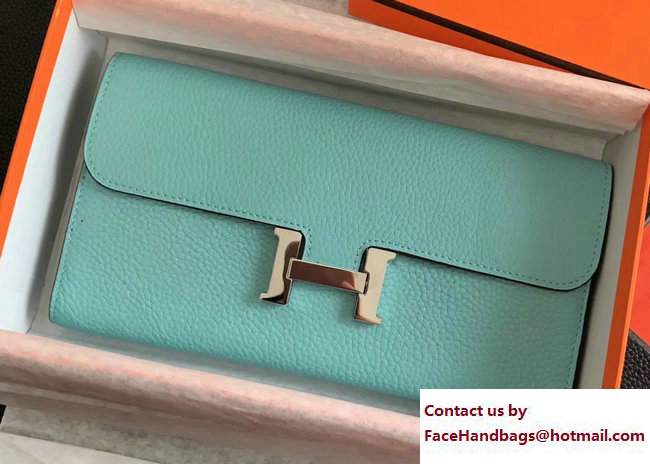 Hermes Togo Leather Constance Long Wallet Cyan