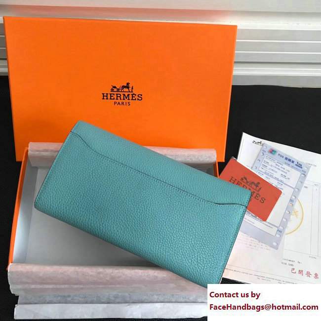 Hermes Togo Leather Constance Long Wallet Cyan - Click Image to Close