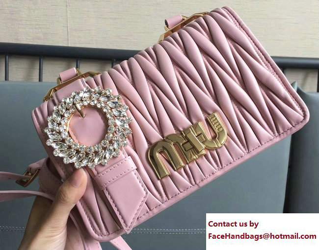 Miu Miu Crystal-Studded Buckle Big My Miu Logo Shoulder Bag 5BD067 Pink 2017