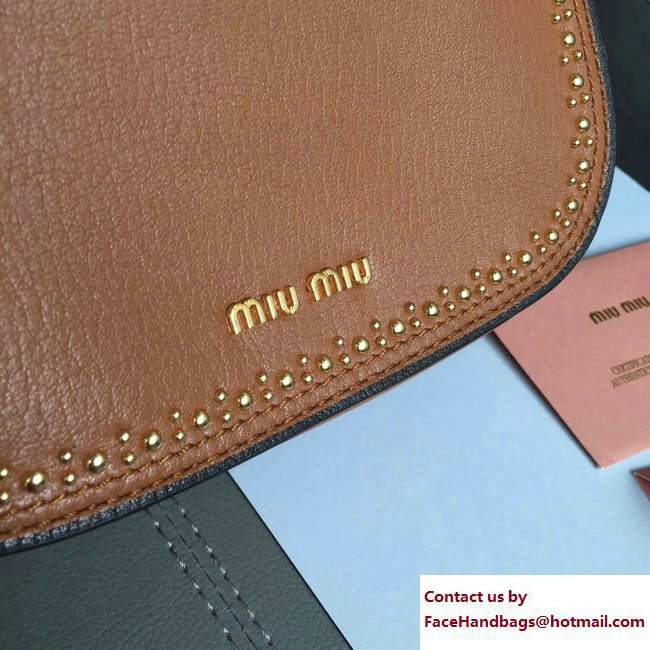 Miu Miu Dahlia Jeweled Buckle Metal Studs Shoulder Bag 5BD030 Brown 2017