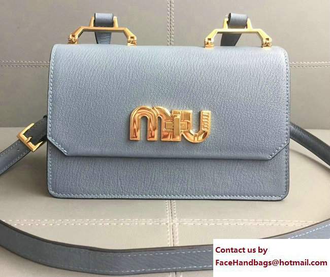 Miu Miu Madras Big Miu Logo Top Handle Bag 5BH087 Light Blue 2017