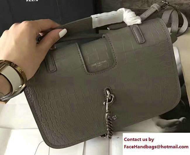 Saint Laurent Medium Charlotte Messenger Bag In Crocodile Embossed Leather 466561 Gray 2017